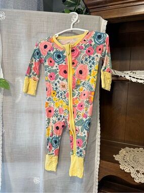 Little Sleepies Floral Zip Romper in Pink, Yellow & Blue